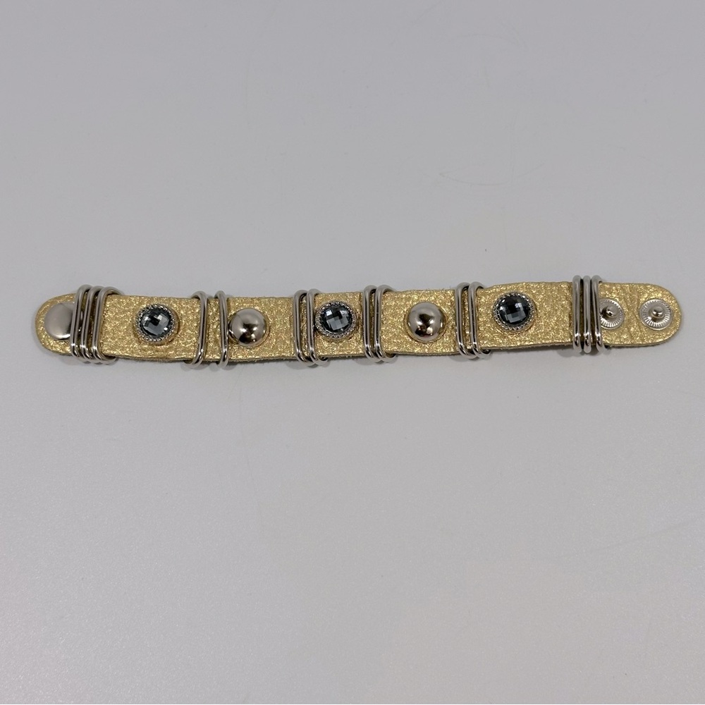 King Star Gold Silver Metallic Rhinestone Studded Accent Leather Bracelet Punk